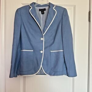 Brooks Brothers Blue Blazer Jacket Sz 4 Silk Wool White Trim Lightweigh
